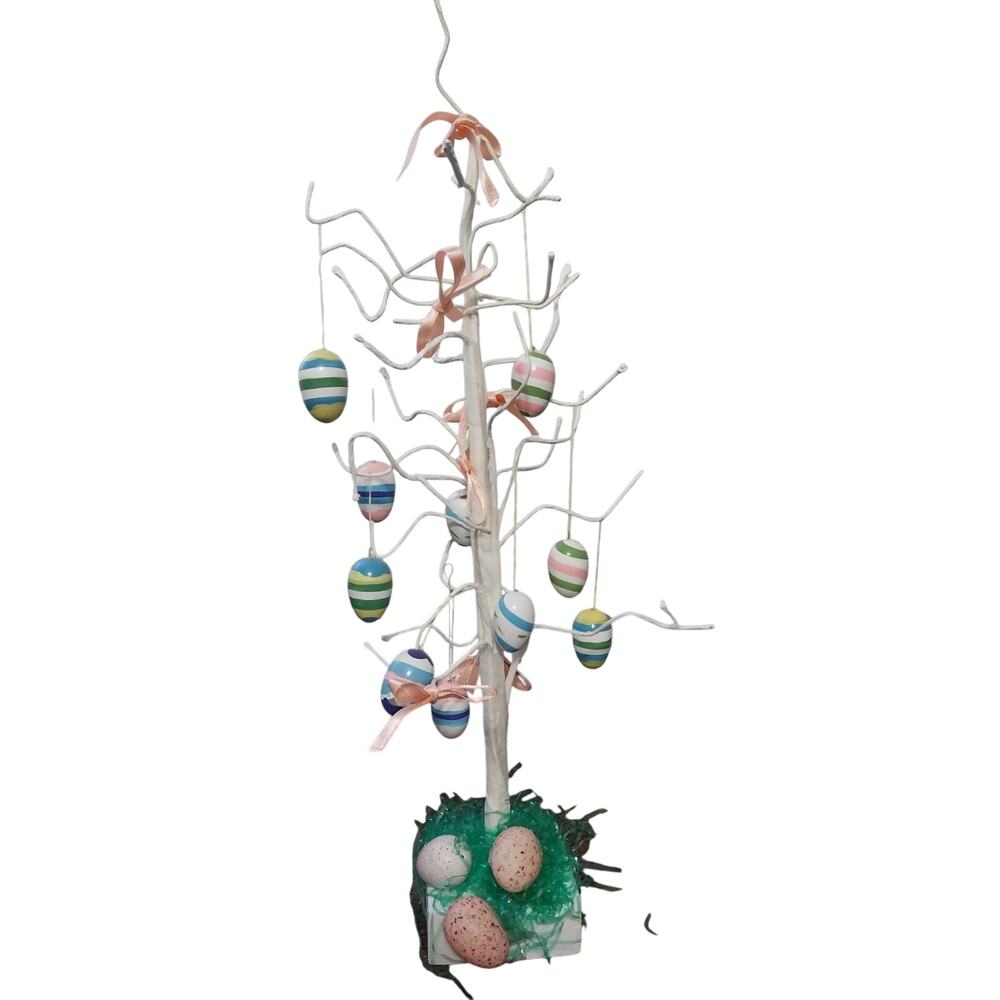 Vintage Easter Tree With Wooden Egg Ornaments Posable Branches 15" ~CUTE~